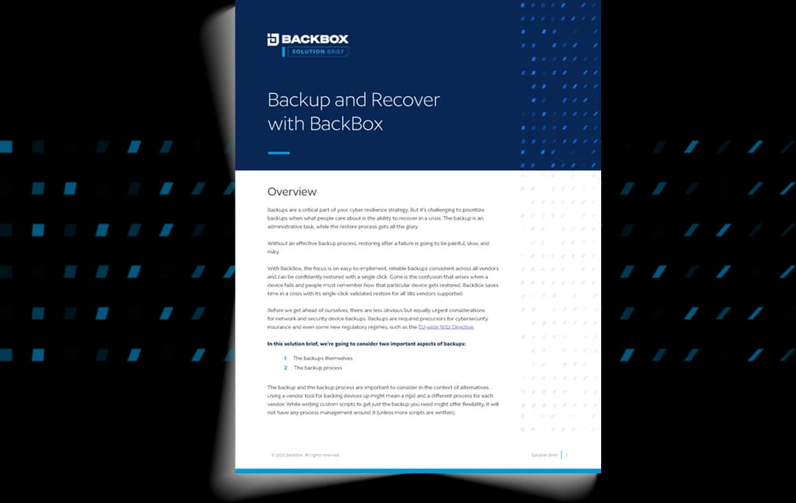 Cover Page for the Backup and Recover with BackBox Solution Brief