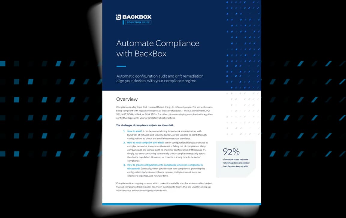 Title page for the Automate Compliance with BackBox Solution Brief